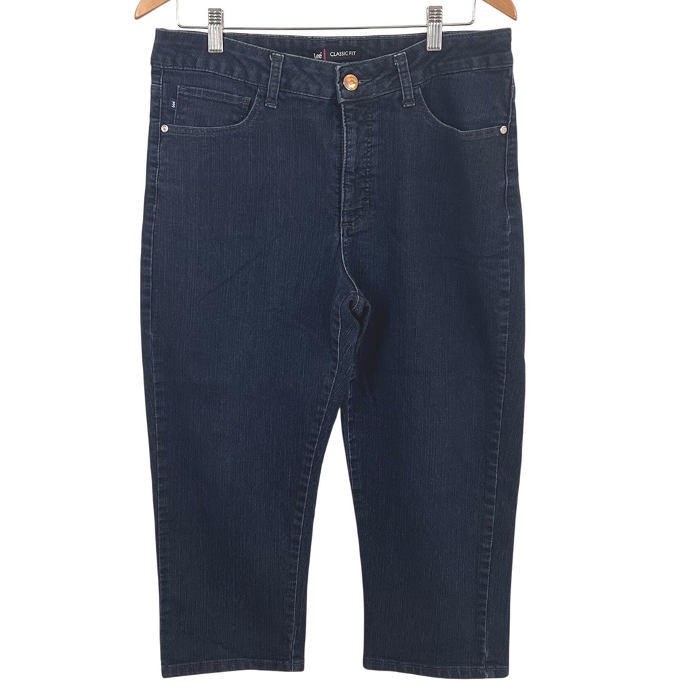 Lee Classic Fit Womens Dark Indigo Denim Capri Jeans Size 14 Medium Stretch